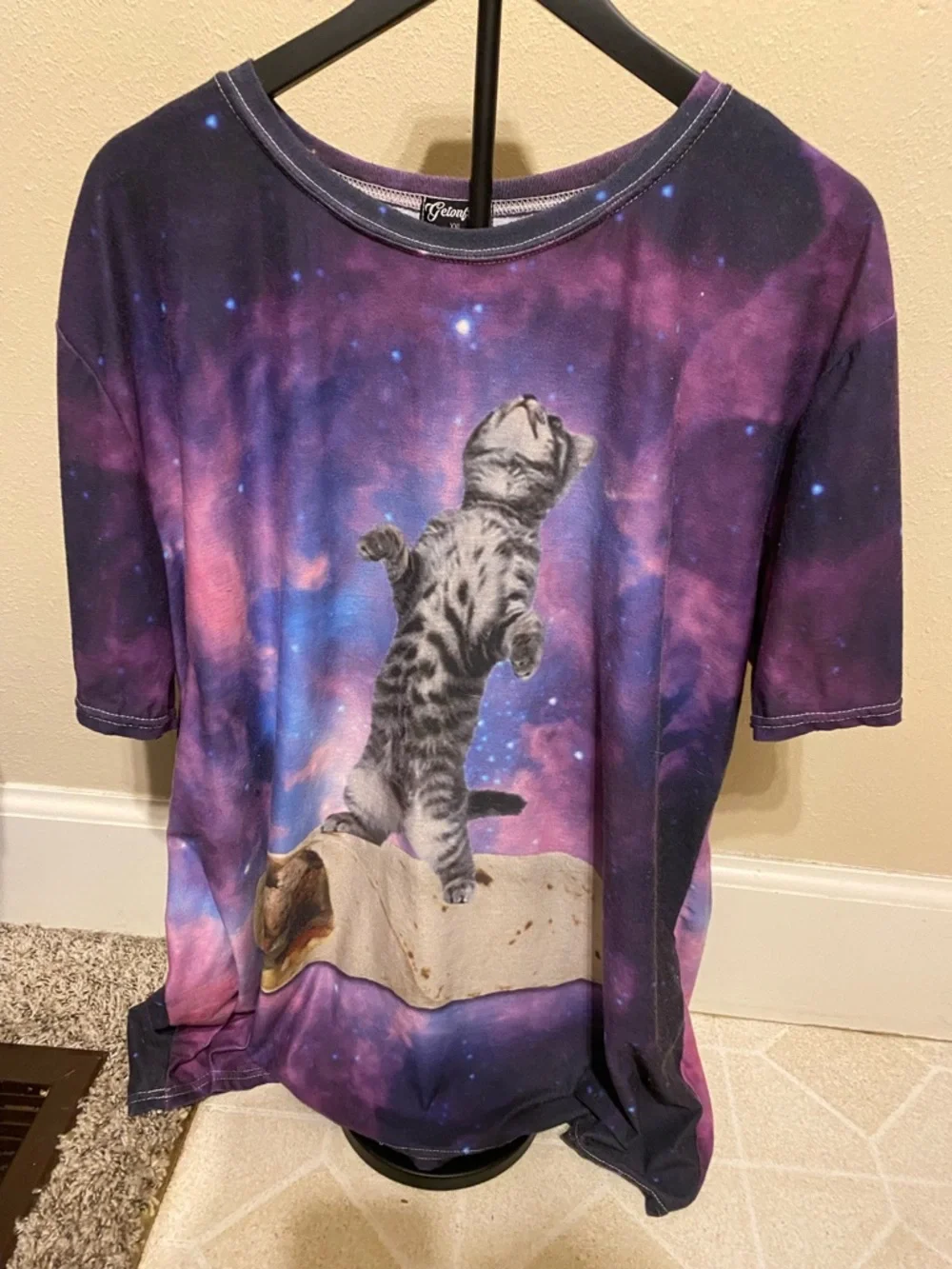 Purple Galaxy Burrito Cat Print Tee